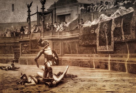 Gladiatorial Fights at the Colosseum, ancient Amphitheatre, Rome, Italy, Europe