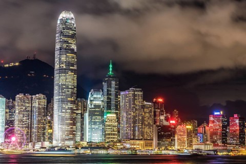 Hong Kong night view seen from the Victoria Harbor. Shooting Location: Hong Kong Special