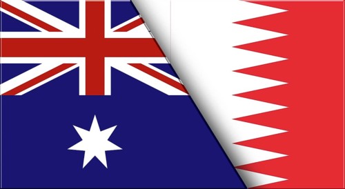 Double Flag of Australia and Bahrain. Australian and Bahraini National flags. 3D illustration.