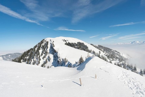 Fantastic snowshoe tour on the Hochgrat at the Nagelfluhkette in Allgau, Bavaria