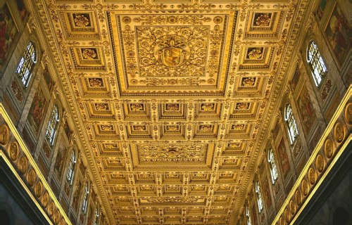 Coffered ceiling, fragment, lighting