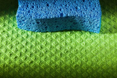 New blue sponge on washcloth