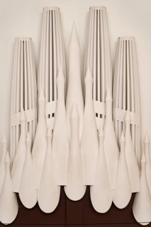 Barcelona, Spain - 15 December 2019: A model of Sagrada Familia towers made of plaster in the