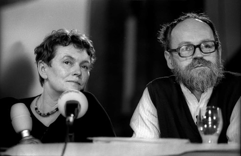 Germany, Berlin, 24.04.1992, Bärbel Bohley, (civil rights activist, artist), Sebastian Pflugbeil,
