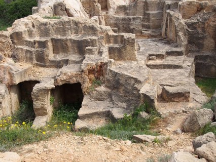 Carved chambers and steps in the tomb of the kings area of paphos cyprus