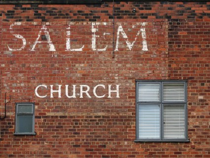 Leeds, west yorkshire, 17 June 2021: old painted sign on the historic salem chapel as the oldest