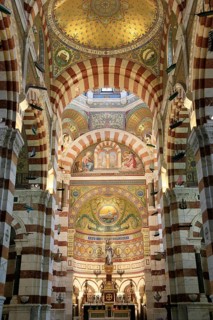 Interior neo-Romanesque-Byzantine Marian pilgrimage church Basilica Notre Dame de la Garde, also