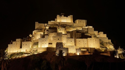 Middle East, Saudi Arabia, The mountain village of Thai Ain by night, Thee-Ain, Dhi Ayn, Zee Ain