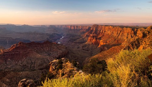 Scene from a viewpoint along the south rim of the Grand Canyon in Arizona USA