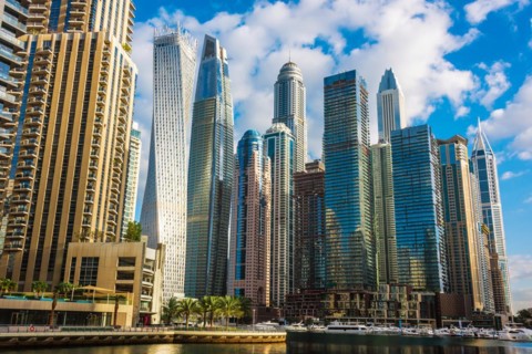 Modern residential architecture of Dubai Marina, United Arab Emirates, Asia