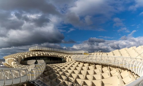 Seville, Spain - 10 January, 2021: sightseeing walk on top of the Metopol Parasol in Seville