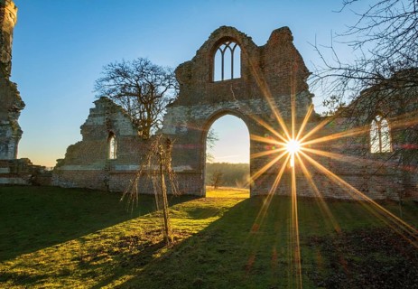 Sunburst through Wimpole Hall Folly, Cambridgeshire