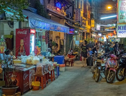 Bui Vien Street is a busy pedestrian area in the evening full of restaurants, bar, club and hotels,