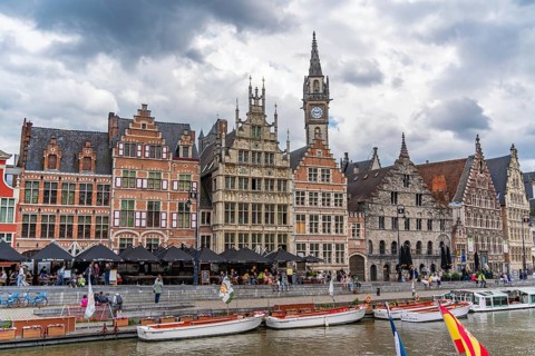The view of river Leie in Ghent, Belgium, Europe