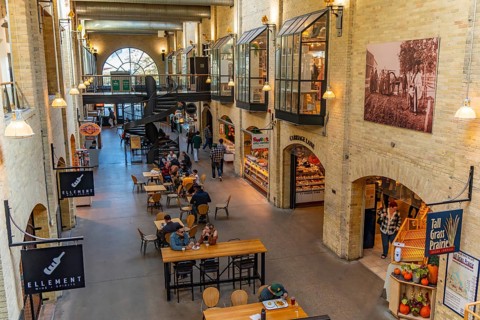 People enjoying food in The Forks Market in Winnipeg, Canada, North America