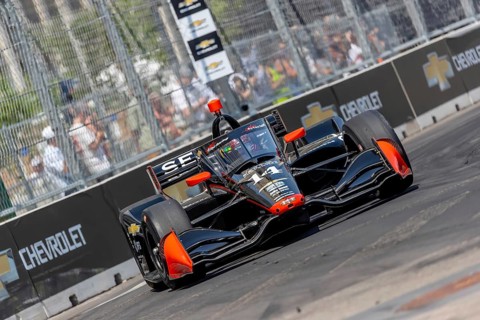 INDYCAR driver, SANTINO FERRUCCI (14) of Woodbury, Connecticut, travels through the turns in his AJ