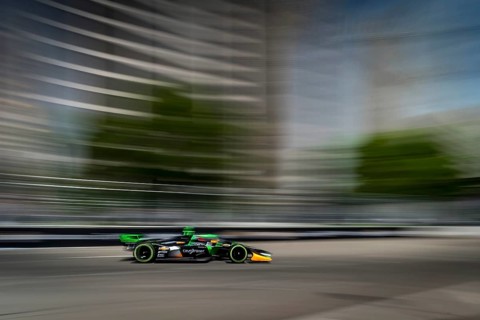 ROMAIN GROSJEAN (77) of Geneva, Switzerland travels through turn 3 to qualify for the Detroit Grand