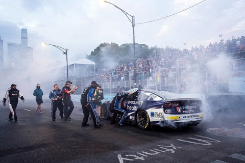 NASCAR Cup Driver, Shane van Gisbergen (91), celebrates his win for the Inaugural Grant Park 220 on