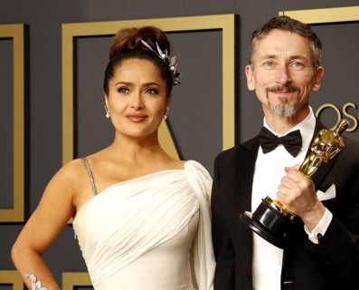 Salma Hayek and Mark Taylor at the 92nd Academy Awards, Press Room held at the Dolby Theatre in