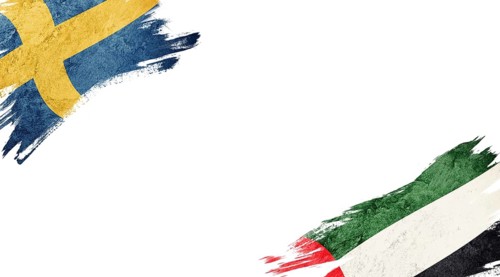 Flags of Sweden and UAE on white background
