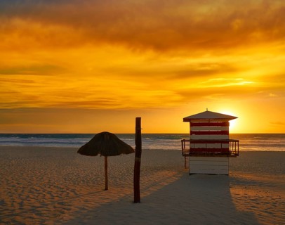 Cancun sunrise at Delfines Beach at Hotel Zone of Mexico