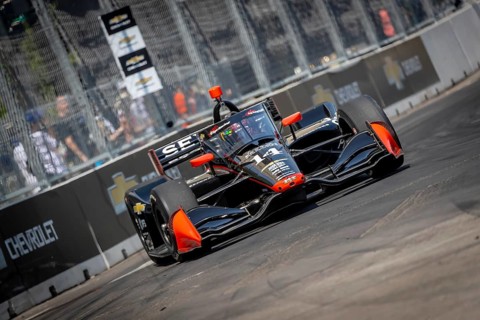 INDYCAR driver, SANTINO FERRUCCI (14) of Woodbury, Connecticut, travels through the turns in his AJ