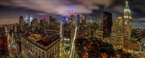 Manhattan Skyline and the Empire State Building, at night. New York, USA, North America