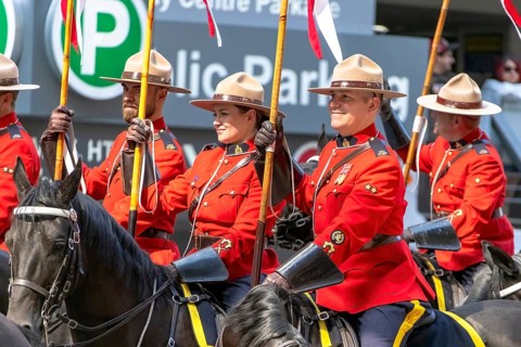 Calgary, Alberta, Canada. July 7, 2023. A close up to a Royal Canadian Mounted Police memmebers at
