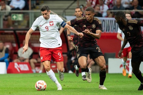 WARSAW, POLAND - JUNE 16, 2023: Friendly football match Poland vs Germany 1:0. In action Robert