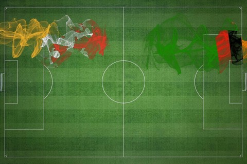 Bhutan vs Zambia Soccer Match, national colors, national flags, soccer field, football game,