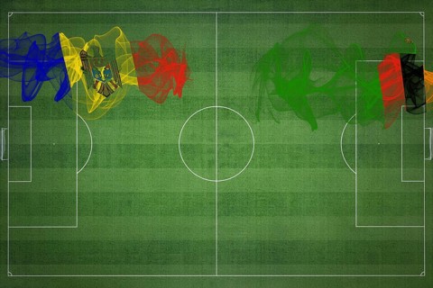 Moldova vs Zambia Soccer Match, national colors, national flags, soccer field, football game,