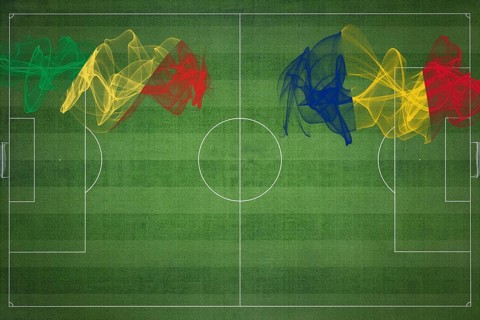 Republic of the Congo vs Romania Soccer Match, national colors, national flags, soccer field,