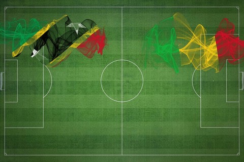Saint Kitts and Nevis vs Mali Soccer Match, national colors, national flags, soccer field, football