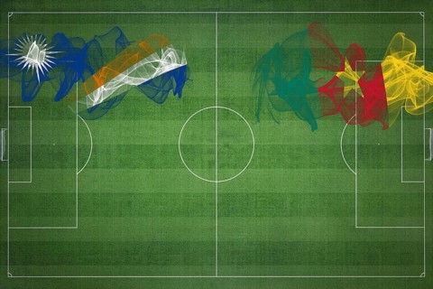 Marshall Islands vs Cameroon Soccer Match, national colors, national flags, soccer field, football
