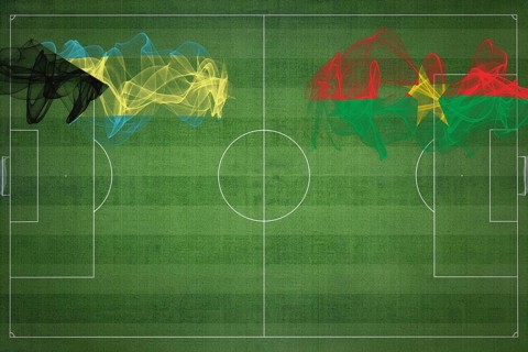 Bahamas vs Burkina Faso Soccer Match, national colors, national flags, soccer field, football game,