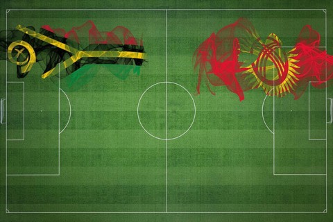 Vanuatu vs Kyrgyzstan Soccer Match, national colors, national flags, soccer field, football game,