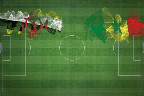 Brunei vs Senegal Soccer Match, national colors, national flags, soccer field, football game,