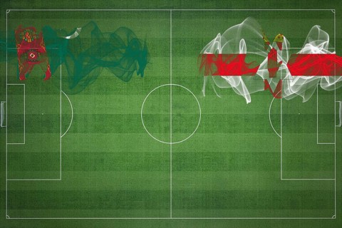 Turkmenistan vs Northern Ireland Soccer Match, national colors, national flags, soccer field,