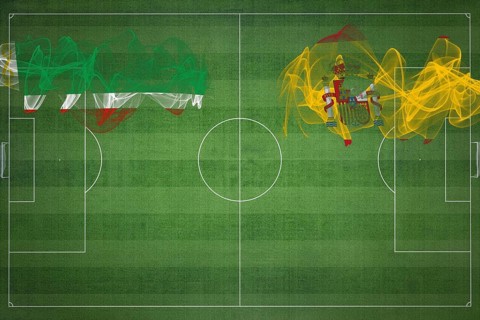 Chechnya vs Spain Soccer Match, national colors, national flags, soccer field, football game,