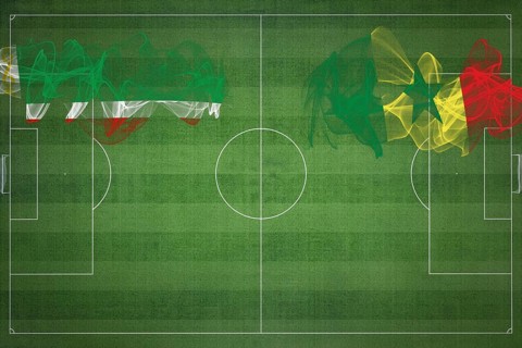 Chechnya vs Senegal Soccer Match, national colors, national flags, soccer field, football game,