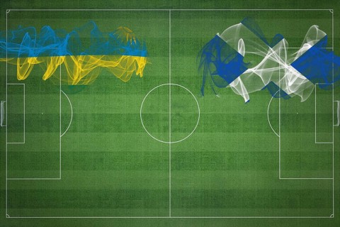 Rwanda vs Scotland Soccer Match, national colors, national flags, soccer field, football game,