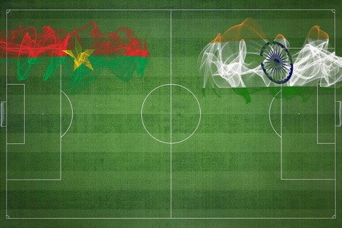 Burkina Faso vs India Soccer Match, national colors, national flags, soccer field, football game,