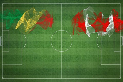 Republic of the Congo vs Canada Soccer Match, national colors, national flags, soccer field,