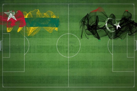 Togo vs Libya Soccer Match, national colors, national flags, soccer field, football game,