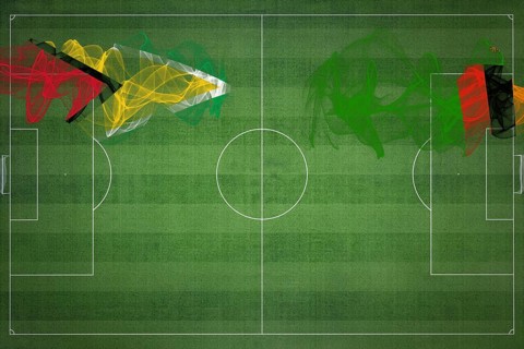 Guyana vs Zambia Soccer Match, national colors, national flags, soccer field, football game,