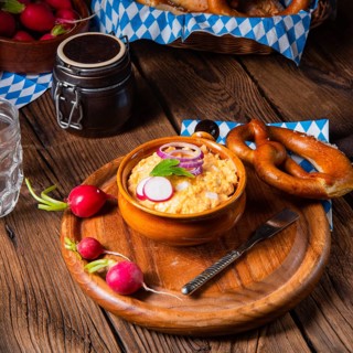 Rustic Bavarian Obazda with radishes and onions