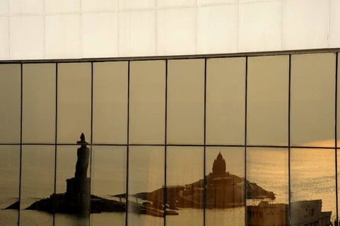 Vivekananda Rock Memorial monument reflection, Kanyakumari, tamil nadu India, Asia