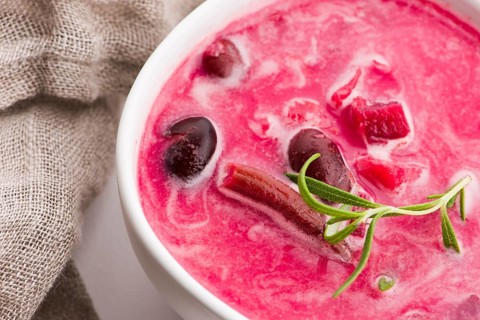 Beet root european soup called borscht with parsley