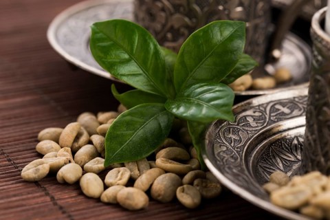 Green coffee. drink and beans