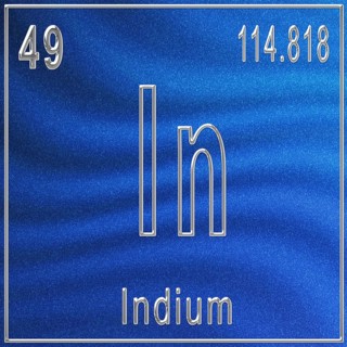 Indium chemical element, Sign with atomic number and atomic weight, Periodic Table Element
